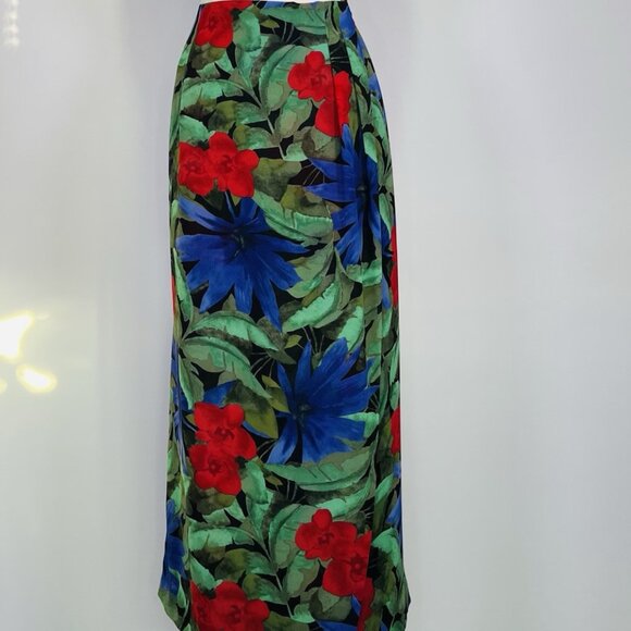 Vintage 90s Amanda Smith II Floral Boho Hawaiian Maxi Jungle Skirt Plus Size 16W - Picture 2 of 6